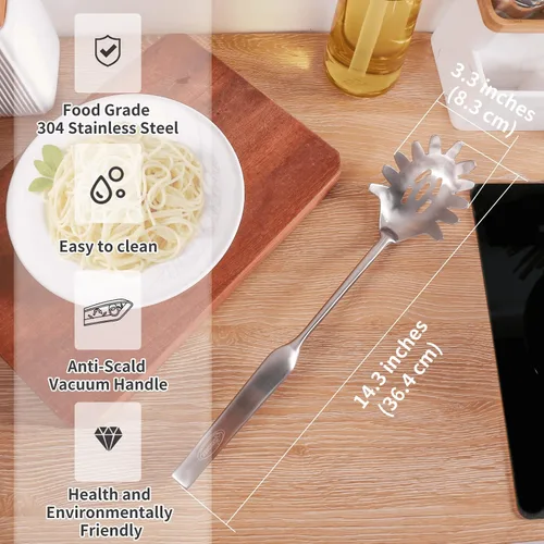 Vista 2 de Servidor de espaguetis, [resistente al óxido, formación integral, duradero] Tenedor para pasta Newness de acero inoxidable 304 con mango ergonómico