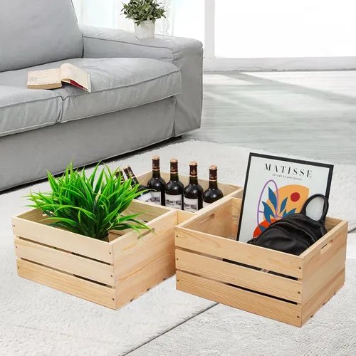 Vista 6 de 1 Pieza Caja Grande de Madera de Pino Para Almacenamiento, Cajas de Madera Natural Sin Terminar, 17" x 13" x 8.9" Las cajas de almacenamiento
