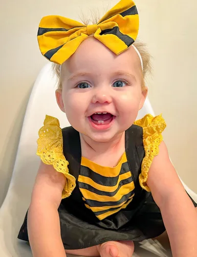 Vista 5 de ROYLAMP Disfraz de abeja para bebé y niña, con manga con volantes, disfraz de cosplay con diadema, de 0 a 24 meses Naranja