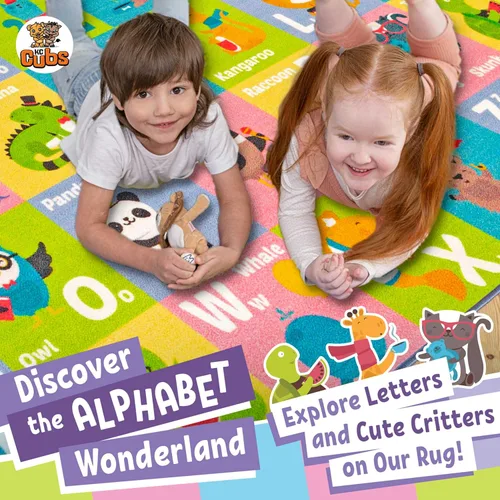 Vista 8 de KC CUBS, tapete para piso, área de aprendizaje educativo, juegos, ABC, alfabeto, animales, para niños y la recámara y sala de juegos de niños.