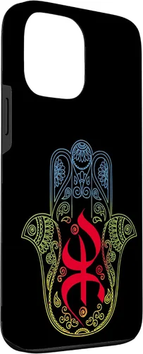 Vista 3 de Funda para iPhone 13 Pro Max Khamsa Amazigh Berber con símbolo de Yaz con colores vibrantes de la bandera