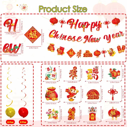 Vista 2 de Juego de 81 sobres rojos de Año Nuevo chino, paquetes rojos de caballo Hong Bao para fiestas, remolinos para selfies, accesorios para cabina