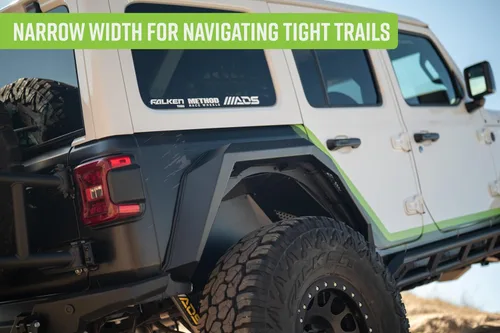 Vista 4 de DV8 Offroad Armor Fender Flares para Jeep Wrangler JL 2018-2026 Ancho estrecho Diseño de acero chapado en blindaje rígido (2) señales de giro