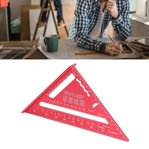 Vista 4 de ViaGasaFamido Carpintero triangular Die Cast aleación de aluminio Rafter 7 pulgadas Layout Tool Triángulo Regla transportador para medir el marcado