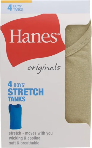 Vista 3 de Hanes Camisetas sin mangas para niños, algodón elástico que absorbe la humedad, surtido de 4
