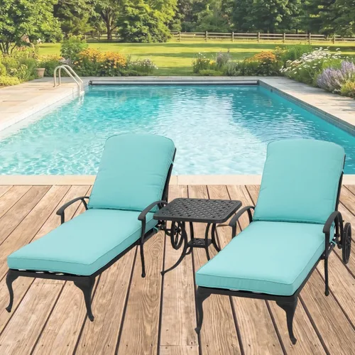 Vista 12 de Chaise Lounge - Silla de patio con ruedas, ajustable, reclinable, resistente al óxido, de aluminio fundido junto a la piscina, cojín beige