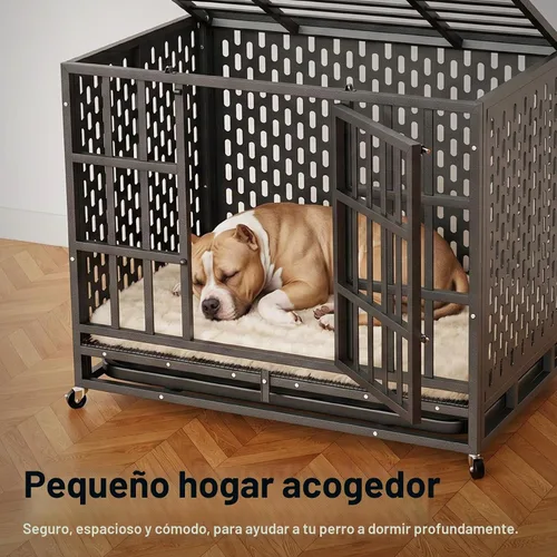 Vista 7 de HIWOKK Jaula para perros indestructible de alta resistencia de 38 pulgadas, a prueba de mordidas, doble puerta a prueba de escapes, jaula grande