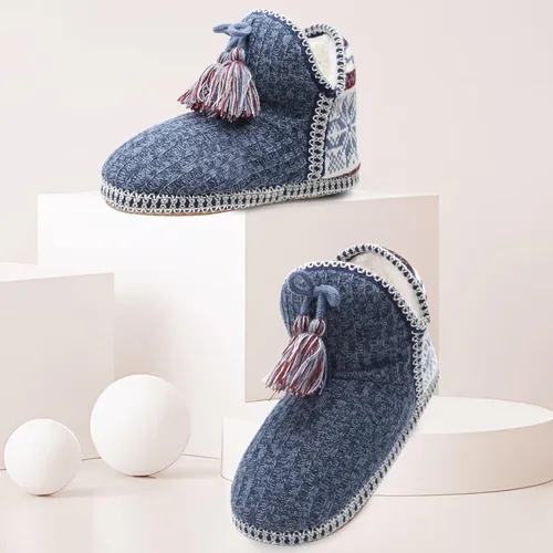 Vista 4 de GPOS - Botines de estambre de cachemira para mujer, pantuflas para uso en casa, de algodón, acolchadas