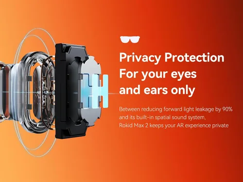 Vista 5 de Rokid Lentes AR negros Max2, pantalla micro-OLED de 215 pulgadas, FOV de 50°, brillo de 600 liendes, compatibles con teléfonos inteligentes