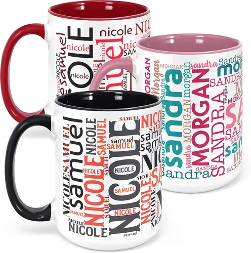 Vista 8 de Tazas de café personalizadas con arte de nube de palabras, 12 colores y 9 fuentes artísticas, 11 onzas. Regalos personalizados para parejas, hombres