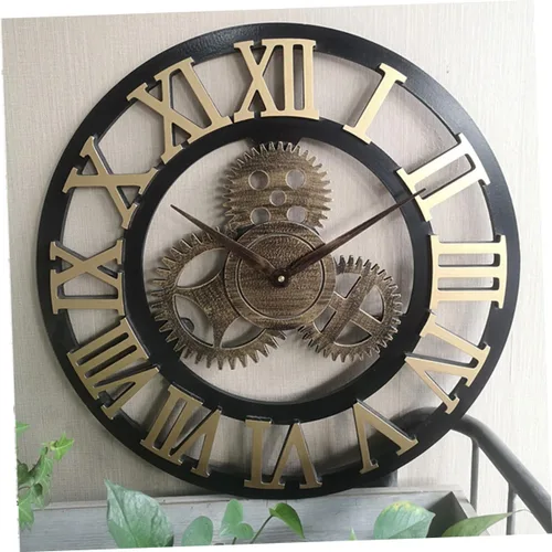 Vista 5 de IMIKEYA Reloj de pared vintage steampunk reloj de pared de metal engranaje de pared reloj digital digital de pared silencioso moderno reloj de bambú