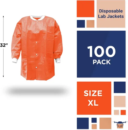 Vista 2 de EZGOODZ Lab Jackets SMS 50 gsm, Snaps Front, Knit Cuffs and Collar, 3 Pockets