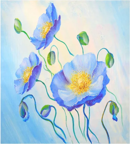 Vista 2 de Pintura al óleo azul amapola cubierta magnética para lavavajillas, flores de primavera, verano, floral, adhesivo magnético para lavavajillas