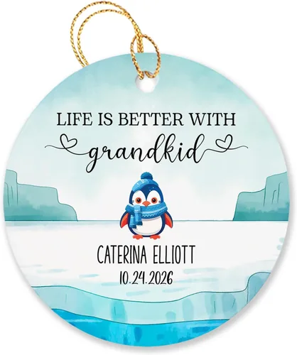 Vista 25 de Árbol de Navidad personalizado para abuelos y nietos 2023, un nieto hace la vida más grandioso, adorno personalizado con nombre y texto, adornos