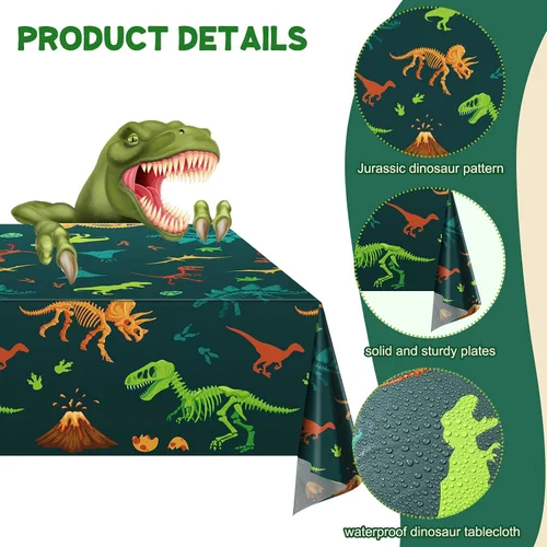 Vista 3 de Uiifan 171 piezas de decoraciones de cumpleaños de dinosaurios con platos de cumpleaños de dinosaurios, vasos de papel, manteles, servilletas