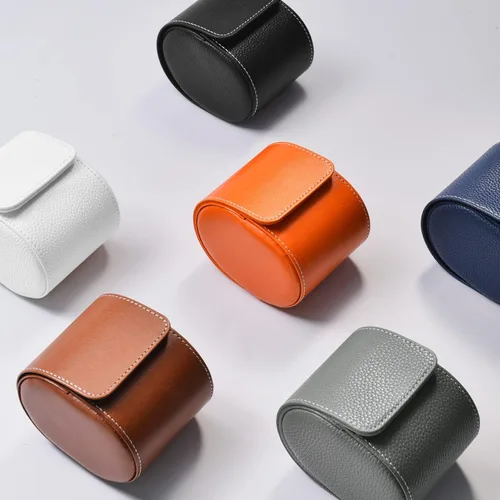 Vista 8 de Oirlv Caja de reloj de viaje de cuero de lujo caja de reloj individual para hombres y mujeres portátil joyería reloj organizador de rollo (azul)