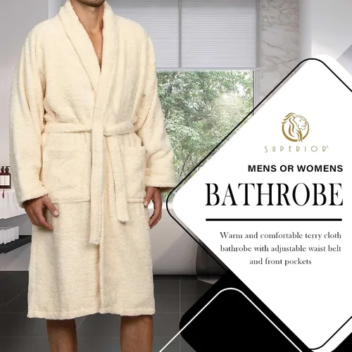 Vista 4 de SUPERIOR Bata de rizo unisex de algodón, batas suaves y absorbentes para hombres y mujeres, accesorios de baño