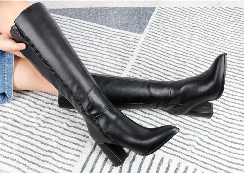 Vista 7 de Dance&Style Women's Leather Boots Block Heels Shoes Fall Boots Knee High