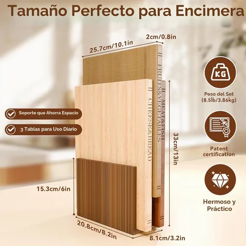 Vista 4 de Juego de tablas de cortar de libros con soporte - Tablas de cortar que