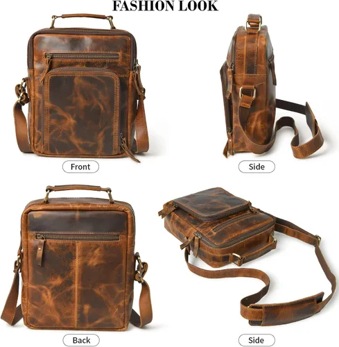 Vista 5 de Bolso bandolera pequeño de cuero para hombre, bolso de cuero para hombre, bolso de hombro vintage, bolso cruzado para el trabajo