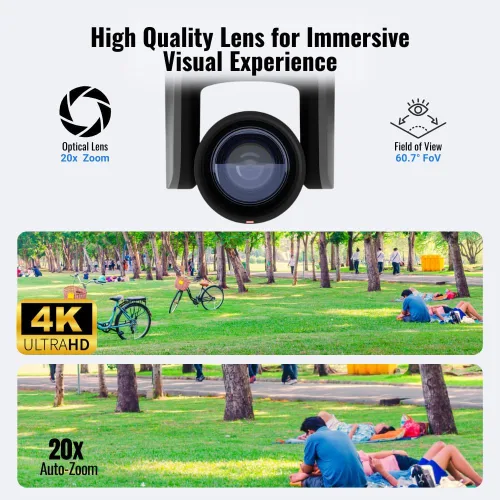 Vista 4 de PTZOptics Move SE 20x 1080p Full HD PTZ Advanced PTZ Auto-Tracking Pan Tilt Zoom Cámara (gris) Bundle SuperJoy Serial PTZ Cámara Controlador