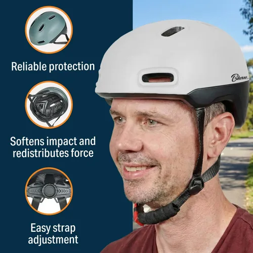 Vista 4 de Bikeroo Adult Multi Sport Bike Helmet with Rear Safety Light, Adjustable Head Protection All Purpose Cycling Safety Gear for Men & Women