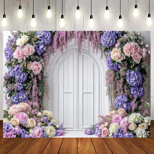 Vista 17 de Telón de fondo de flores de primavera de 5 x 3 pies para sesión de fotos de flores rosas y flores, decoración de fiesta de té, telón de fondo