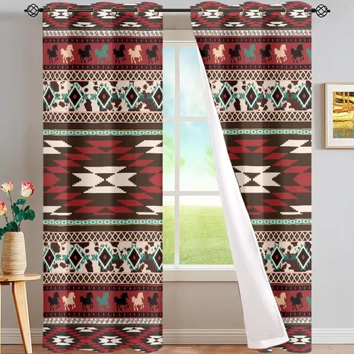 Vista 16 de ZFRXIGN Cortinas opacas para ventana de caballo azteca occidental, 63 pulgadas de largo, para cuarto de bebé, sala de estar, dormitorio, 2 paneles