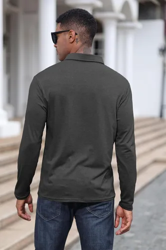 Vista 4 de Polo de algodón clásico de manga larga con botones térmicos y bolsillo para hombre