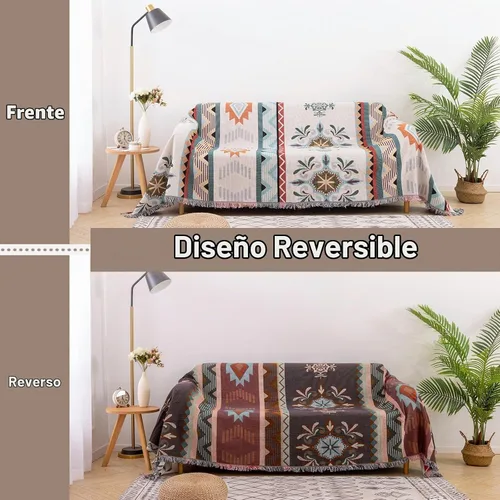 Vista 2 de Homcosan Funda para sofá, manta reversible geométrica para sofá seccional, manta para sofá de 3 asientos, funda de sofá bohemia con borlas Boho-1