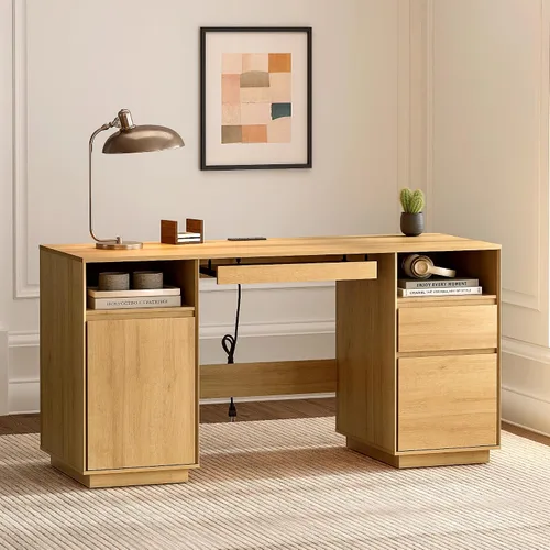 Vista 10 de Escritorio ejecutivo grande de 59 pulgadas con cajón de archivos, escritorio para computadora de granja, escritorio de oficina en casa con estación