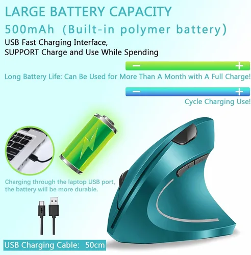 Vista 3 de Ratón ergonómico, ratón vertical óptico recargable USB de 2.4 GHz inalámbrico con 6 botones, 3 ajustables 120016002400 DPI para laptop, escritorio