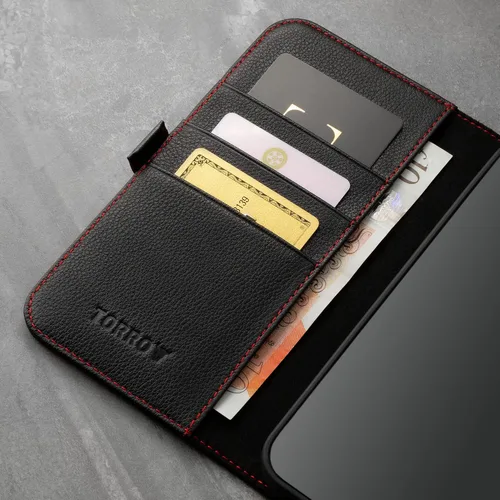 Vista 4 de TORRO Funda compatible con iPhone 13 Mini – Funda de piel premium tipo cartera con soporte y ranuras para tarjetas (negro)