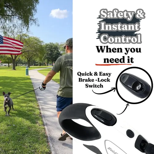 Vista 3 de BoldPet® Correa retráctil para perro con linterna LED, correa larga sin enredos de 10 pies, agarre antideslizante, correa retráctil para perros