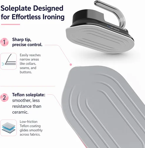 Vista 7 de Mini plancha de viaje para ropa, plancha seca portátil de doble voltaje Negro