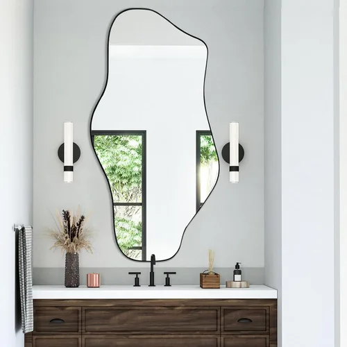 Vista 10 de Espejo de pared irregular, espejos asimétricos de 21 x 14 pulgadas, espejo moderno sin marco para pared, espejos de forma única para sala de estar