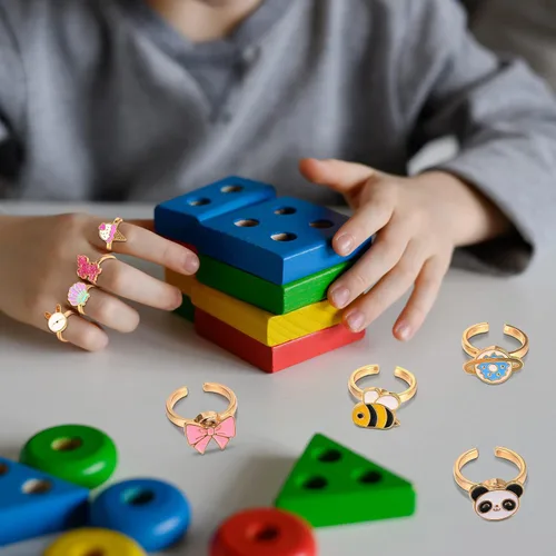 Vista 5 de Juego de 9 anillos giratorios giratorios para ansiedad, anillos giratorios para ansiedad, apilables, giratorios, calmantes, ajustables para mujeres