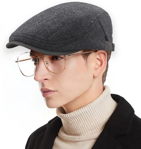 Vista 2 de Gorra de tweed de espiga para hombre, gorra plana de Ivy Gatsby, gorra de taxi ajustable para mujer