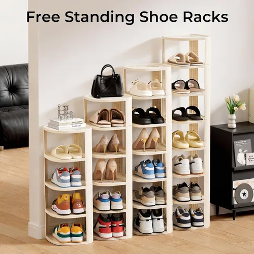 Vista 6 de Zapatero vertical de 5 niveles, organizador de zapatos de esquina para entrada, organizador de zapatos estrecho para espacios pequeños, zapato alto