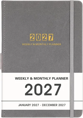 Vista 11 de Agenda 2027, semanal y mensual, enero 2027 - diciembre 2027 Azul cielo D