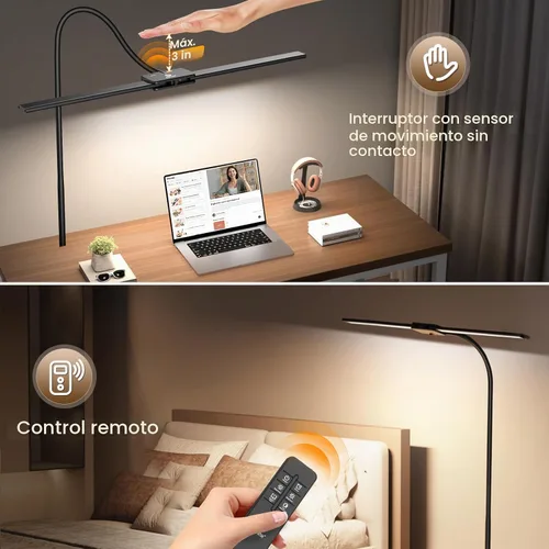 Vista 7 de Syrinx Lámpara de Pie LED, Lámparas de Pie de Doble Cabezal con Cuello de Ganso para Sala de Estar con Interruptor de Gestos y Control Remoto
