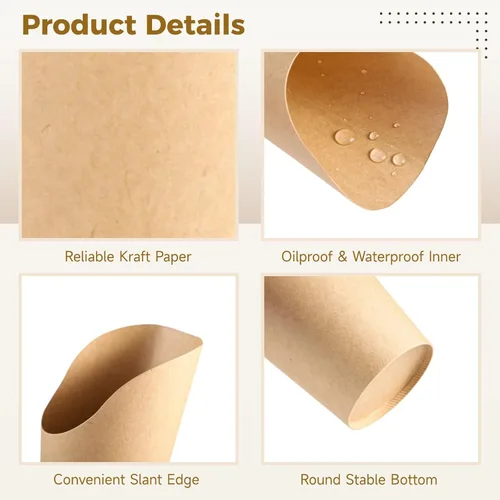 Vista 3 de OMISTAR 400 unidades de soporte para papas fritas francesas, vasos de papel kraft desechables, recipientes de 14 onzas para bocadillos