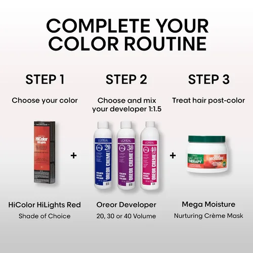 Vista 4 de L'Oréal Technique HiColor Red HiLights - Permanent Hair Color for Dark Hair, Intense Red Highlights, No Pre-Lightening Required, Rich, No-Drip