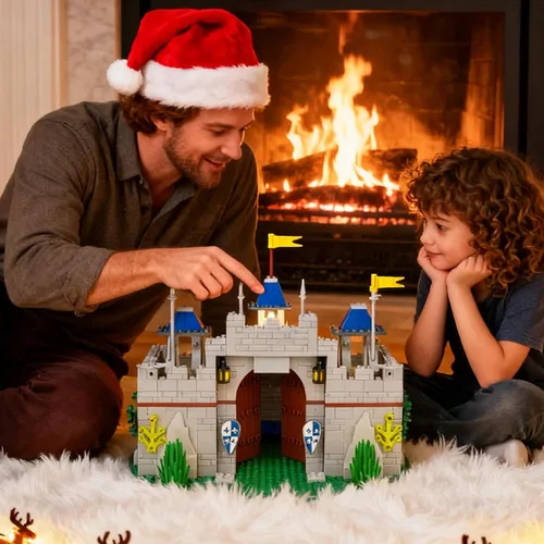 Vista 8 de Set de Bloques de Construcción de Castillo de Caballero Medieval Usoway, Viene con 12 Figuras de Caballeros, Compatible con Juguetes Lego de Plaza
