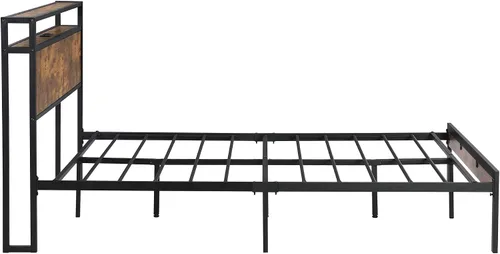 Vista 7 de Marco de cama de plataforma de metal resistente de 14 pulgadas con cabecero y estribo de madera, plataforma de metal, gran almacenamiento debajo