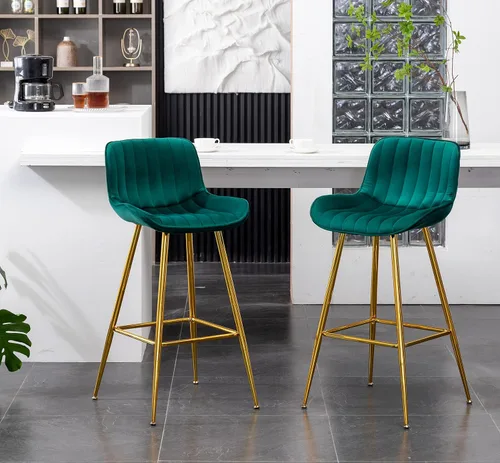 Vista 15 de Sidanli Blue - Juego de 2 taburetes de bar de terciopelo de 24 pulgadas con reposapiés, sillas de bar modernas para el hogar, isla de cocina, comedor
