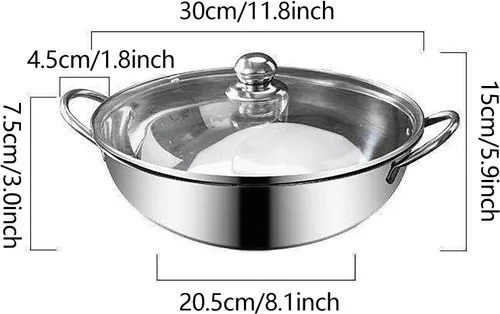 Vista 6 de Olla caliente de Shabu de acero inoxidable con tapa de vidrio para estufa de inducción, estufa de gas 2-5 personas