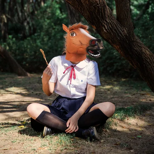 Vista 6 de MAKEATREE Máscara de cabeza de caballo, divertido disfraz de látex de goma de animal para fiesta de adultos, Halloween, Navidad, máscaras, cosplay