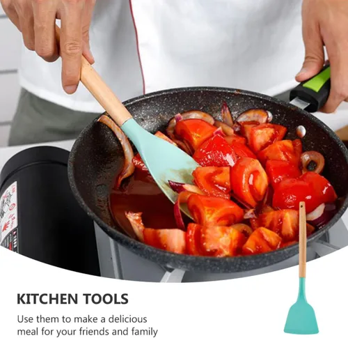 Vista 7 de Silicone Cooking Utensils Set 3Pcs Spatula Ladle and Stir-Fry Spoon Non-Scratch Kitchen Tools for Home Cooking and Food Preparation