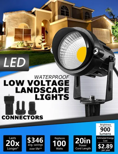 Vista 2 de SUNVIE Luces LED de paisaje de bajo voltaje de 12 W con conectores, para exteriores, 12 V, blanco súper cálido (900 LM), impermeables, luces
